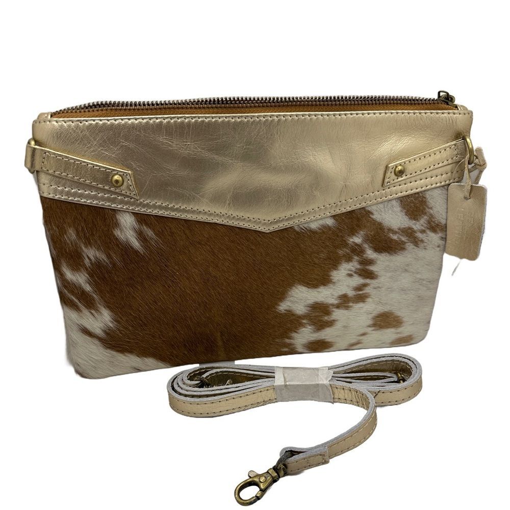 Jane Marie Crossbody Bag Cowhide Western Gold Metallic Leather NWT